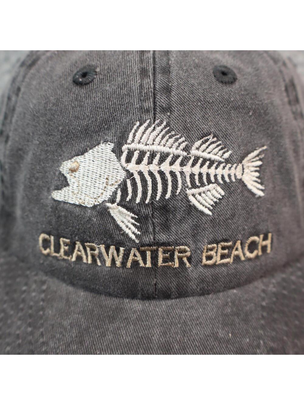 Clearwater Beach Hat Cap Adjustable Fishbone Black Acid Wash